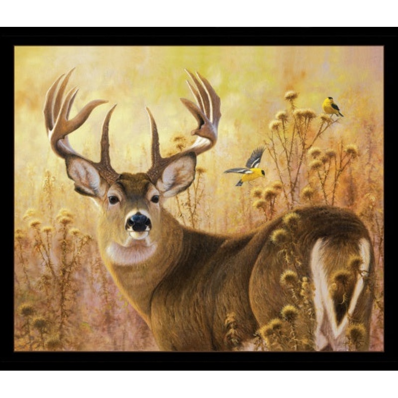 A Buck Stops Here Deer Panel 36" Black Hayden Lambson Elizabeth's Studio Cotton Fabric
