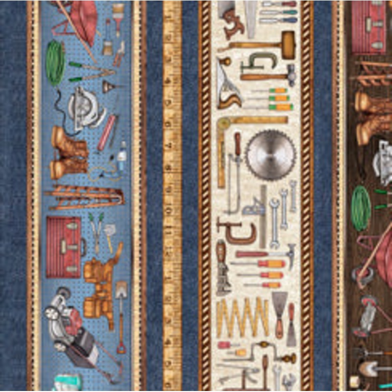 A Little Handy Tools Stripes Denim Blue Dan Morris Quilting Treasures Cotton Fabric