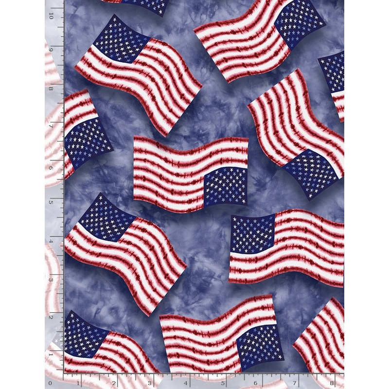 American Flags Allover Wavy Tie Dye USA Multi Timeless Treasures Cotton Fabric