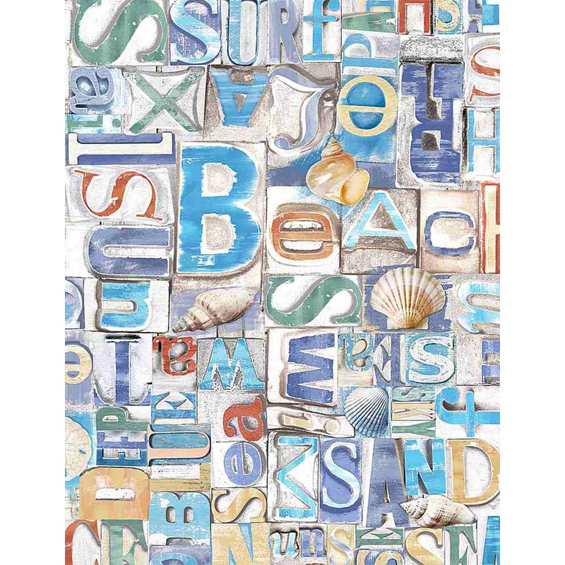 Beach Day Beachy Words on Wood Multi Timeless Treasures Cotton Fabric