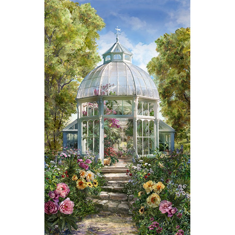 Botanical House Greenhouse Panel 27'' Green Hoffman Fabric Cotton Fabric