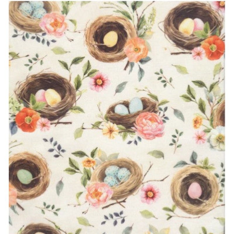 Easter Wonder Birds Nest Floral Vanilla Cream Hoffman Fabric Cotton Fabric