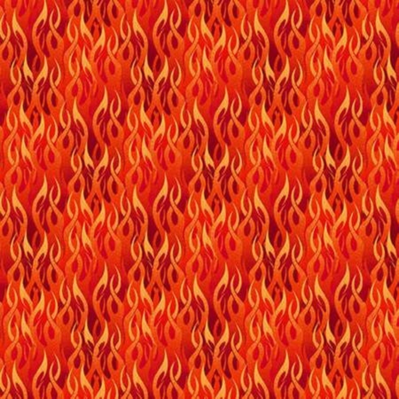 Monster Trucks Flames Flame Red Orange Pattern Wheel Studio Henry Glass Cotton Fabric