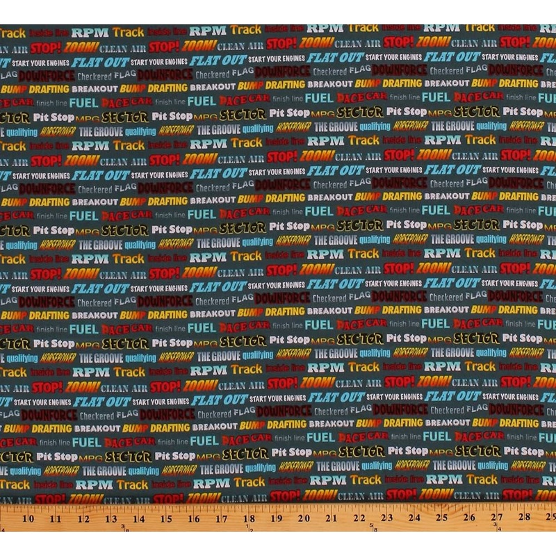 Start your Engines Car Drivers Term Words Dark Gray Robert Giordano Henry Glass Cotton Fabric