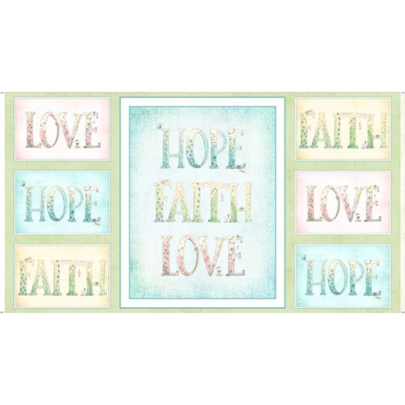 Sweet Thoughts Faith Hope Love Panel 24" Multi Stacey Yacula Quilting Treasures Cotton Fabric