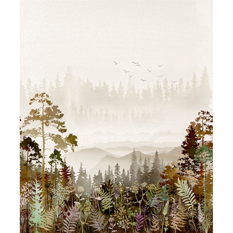 Tree Line Focal Nature Scenery Autumn Beige Hoffman Fabric Cotton Fabric