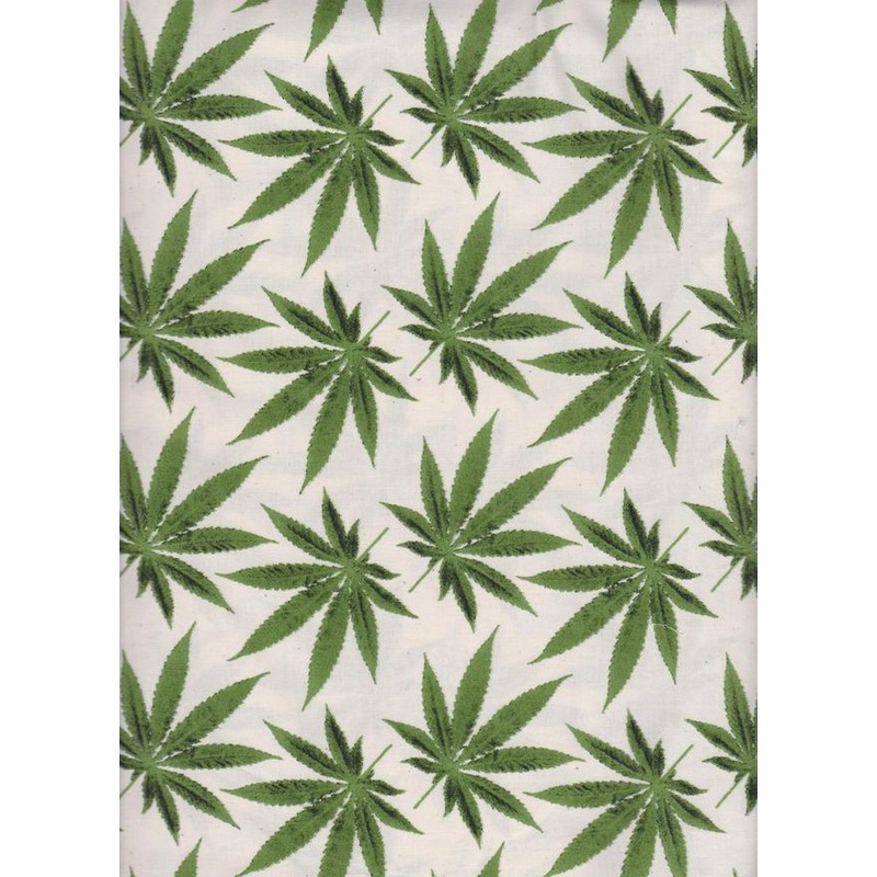 Weed Home Grown Cannabis White Mook Fabrics Cotton Fabric
