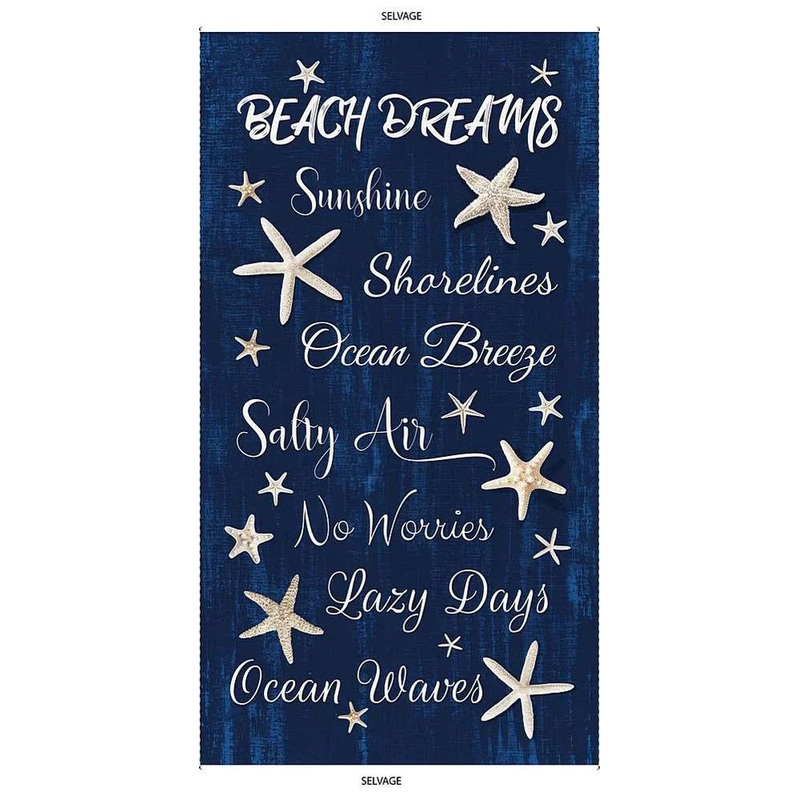 Beach Dreams Panel 24'' Navy Blue Timeless Treasures Cotton Fabric
