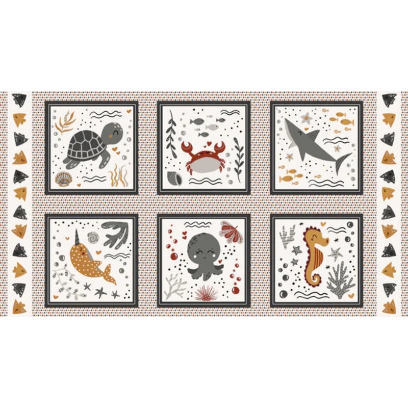 Water Babies 10'' Blocks Panel 24" Ivory White Sugarly Designs Studio E Cotton Fabric