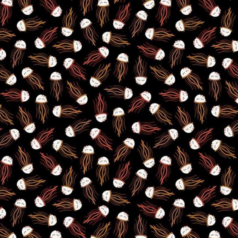 Water Babies Jellyfish Allover Black Sugarly Designs Studio E Cotton Fabric