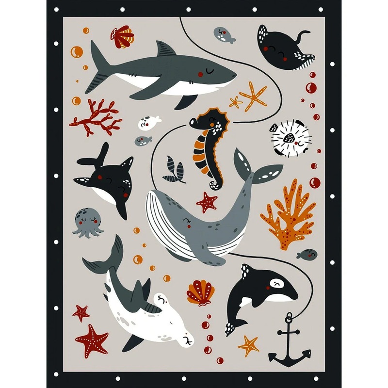 Water Babies Panel 36" Medium Gray Sugarly Designs Studio E  Cotton Fabric