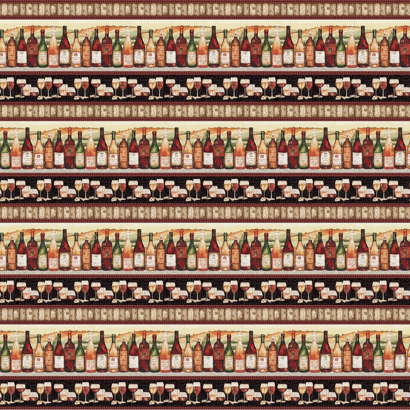 After Five Border Stripe Wines Multi Mary Beth Baker Henry Glass Cotton Fabric