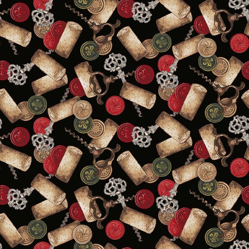 After Five Tossed Corks and Corkscrews Multi Mary Beth Baker Henry Glass Cotton Fabric