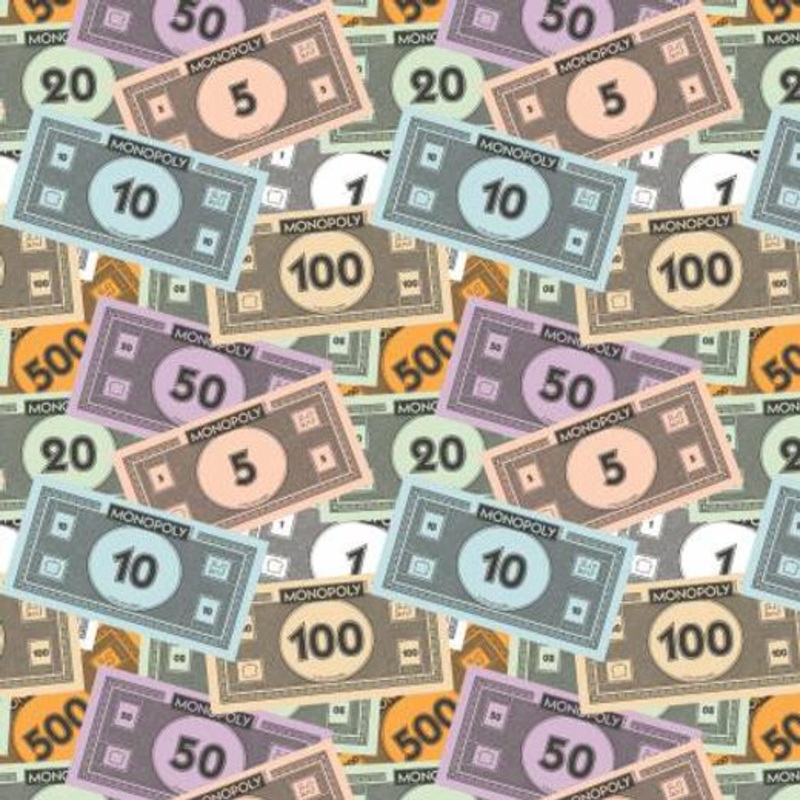 Mr Monopoly Money Stack Camelot Cotton Fabric