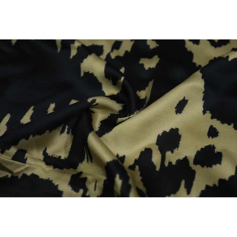 Black & Cream Ikat Printed Modal Satin Fabric