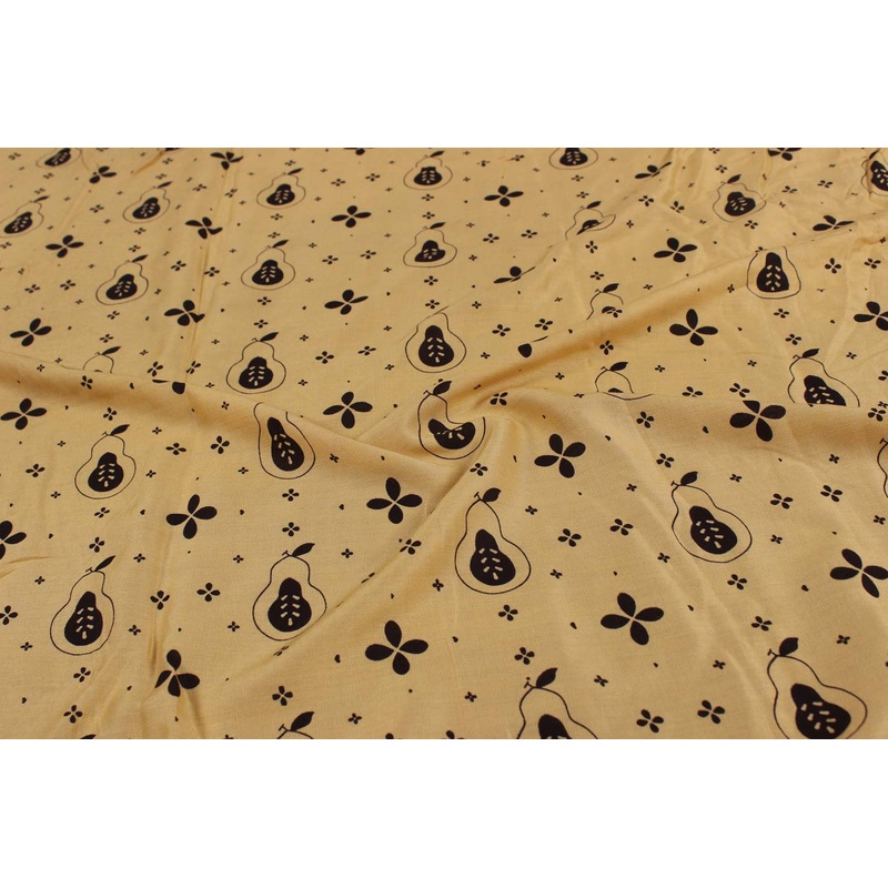 Black & Light Beige Quirky Printed Rayon Fabric