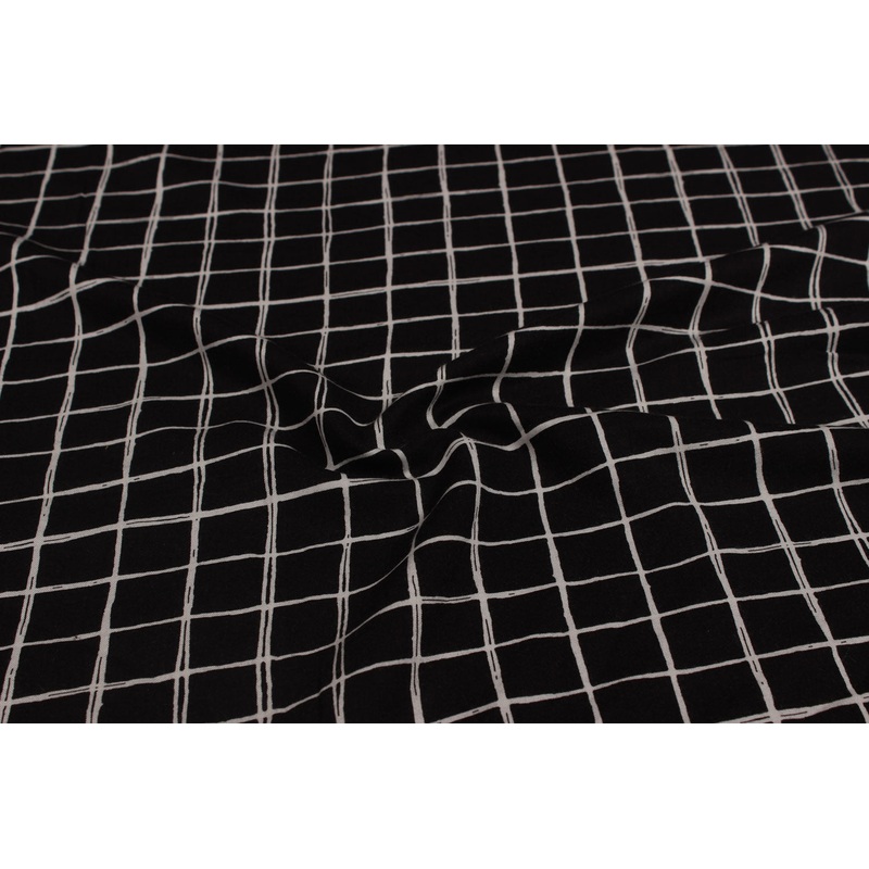 Black & White Checks Printed Rayon Fabric