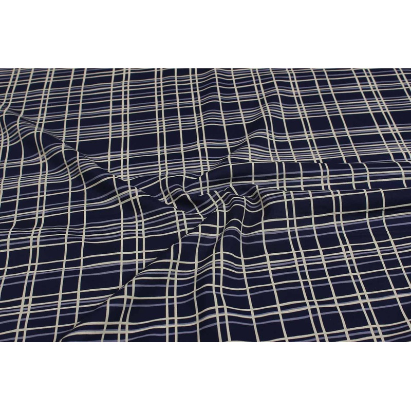 Blue & White Checks Printed Rayon Fabric