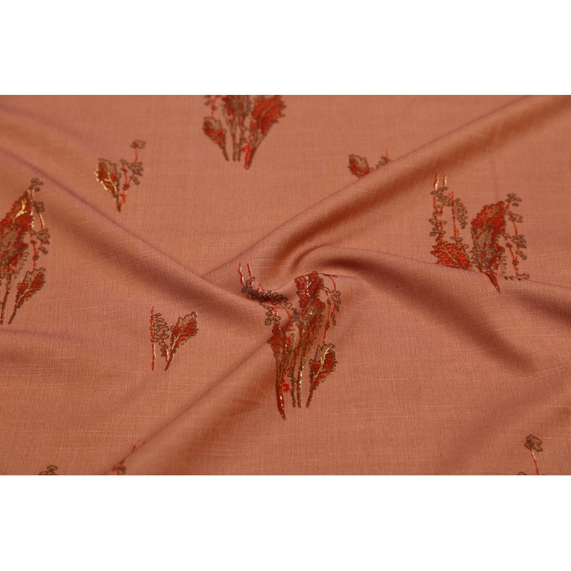 Light Brown Floral Printed Viscose Blend Fabric