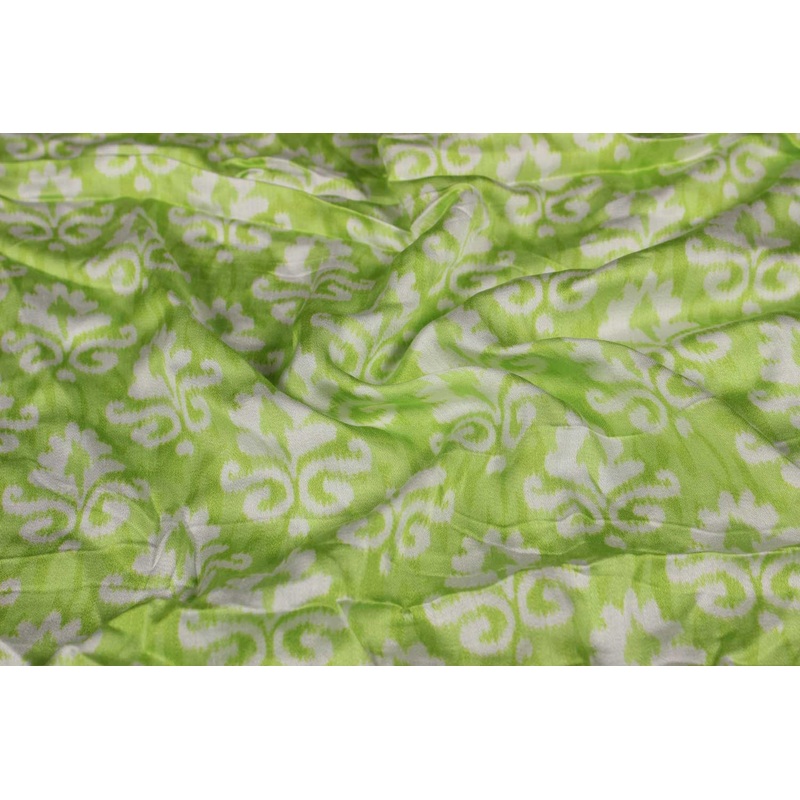 Light Green & White Motifs Modal Satin Fabric