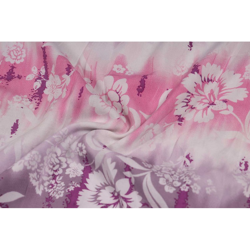 Light Pink & Light Purple Floral Printed Rayon Fabric
