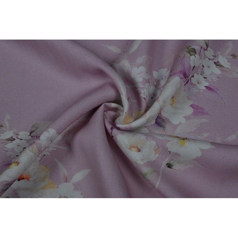 Light Purple Floral Printed Modal Viscose Blend Fabric
