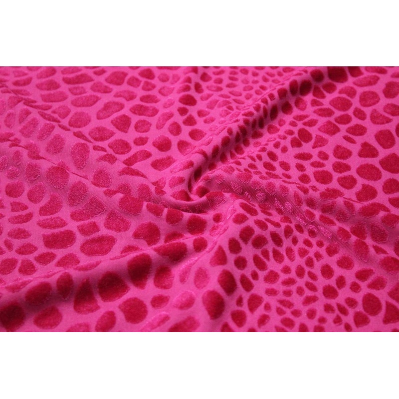 Magenta Abstract Burnout Stretch Polyester Viscose Blend Fabric