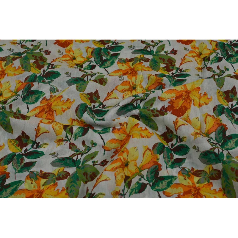 Multicolor Floral Printed Sushi Voile Viscose Blend Fabric