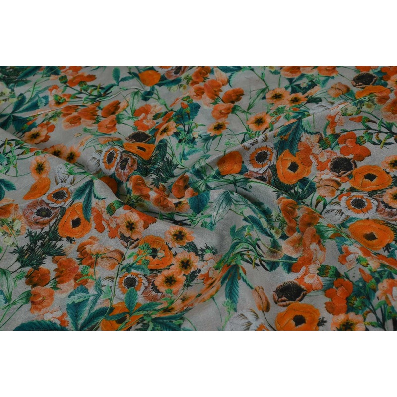 Multicolor Floral Printed Sushi Voile Viscose Cotton Blend Fabric