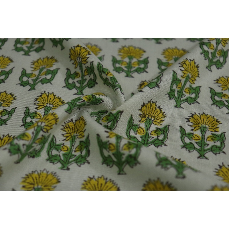 Multicolor Motifs Block Printed Rayon Fabric