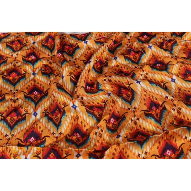 Multicolor Motifs Modal Satin Fabric