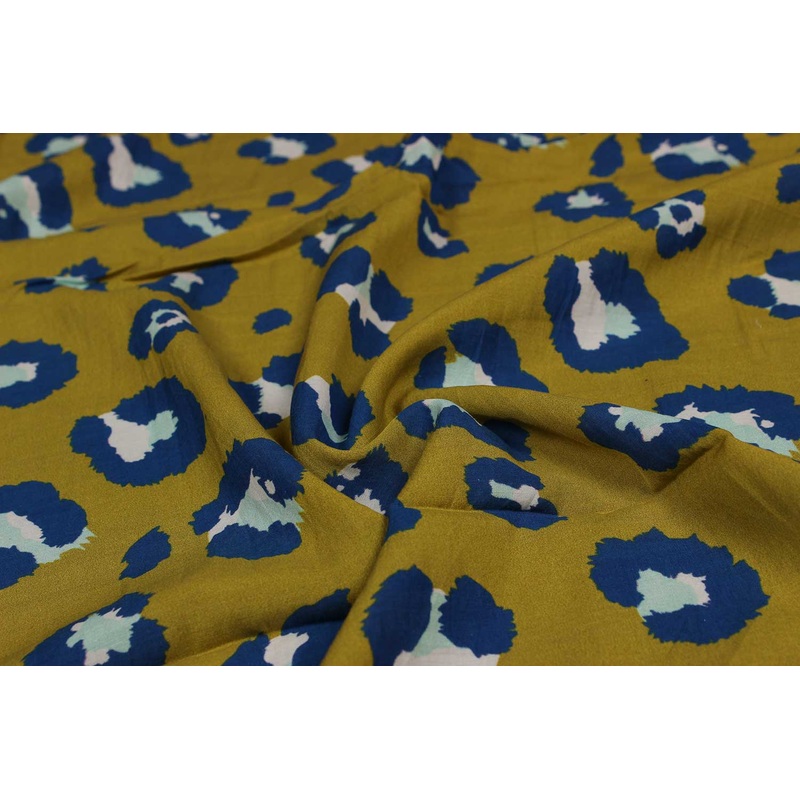 Mustard Abstract Sushi Viscose Cotton Blend Fabric