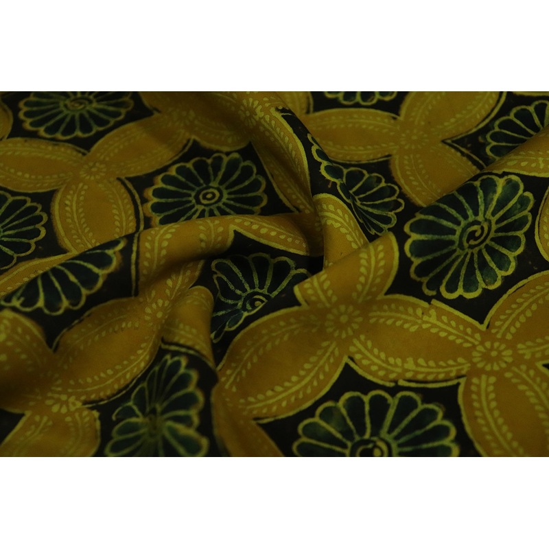 Mustard Yellow & Black Floral Modal Satin Fabric