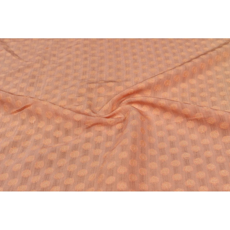 Peach Polka Dots Chanderi Jacquard Fabric