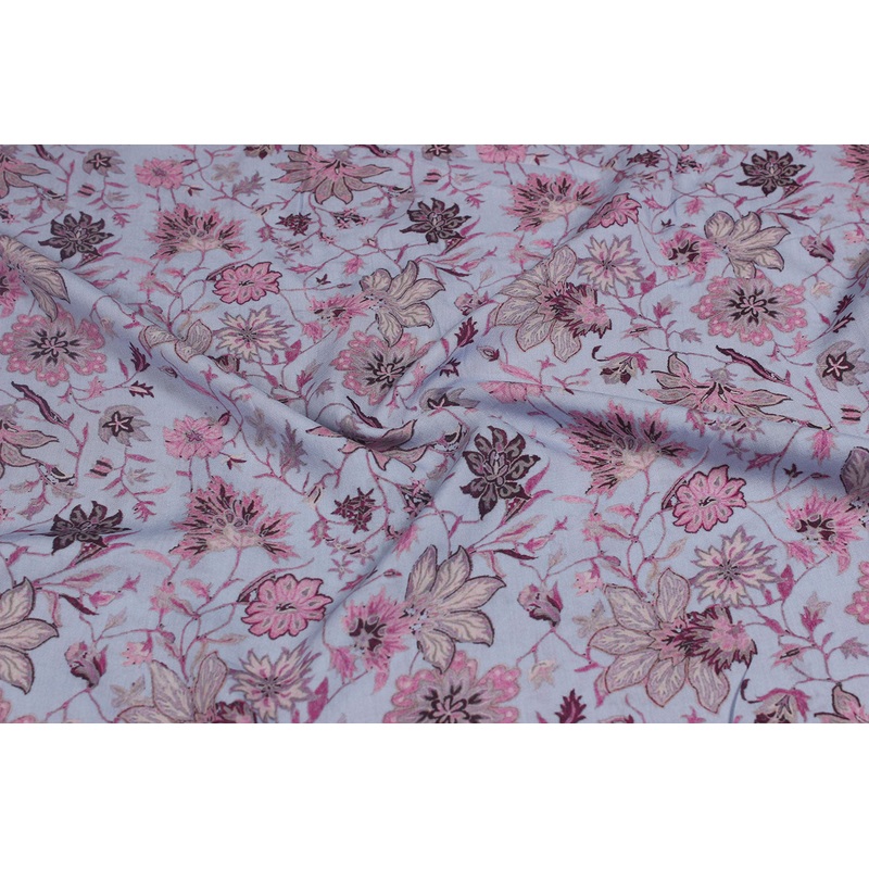 Pink Floral Printed Modal Viscose Blend Fabric