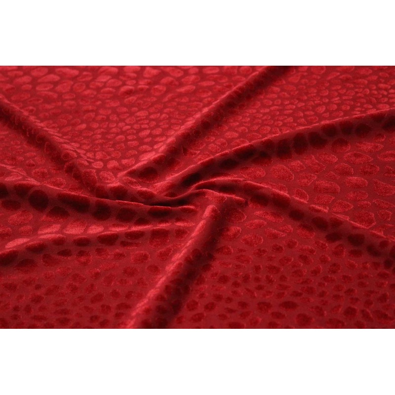 Red Abstract Polyester Viscose Blend Burnout Stretch Fabric