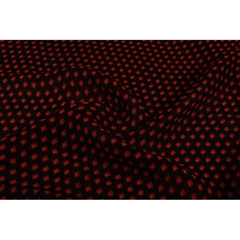 Red & Black Motifs Printed Organza Fabric
