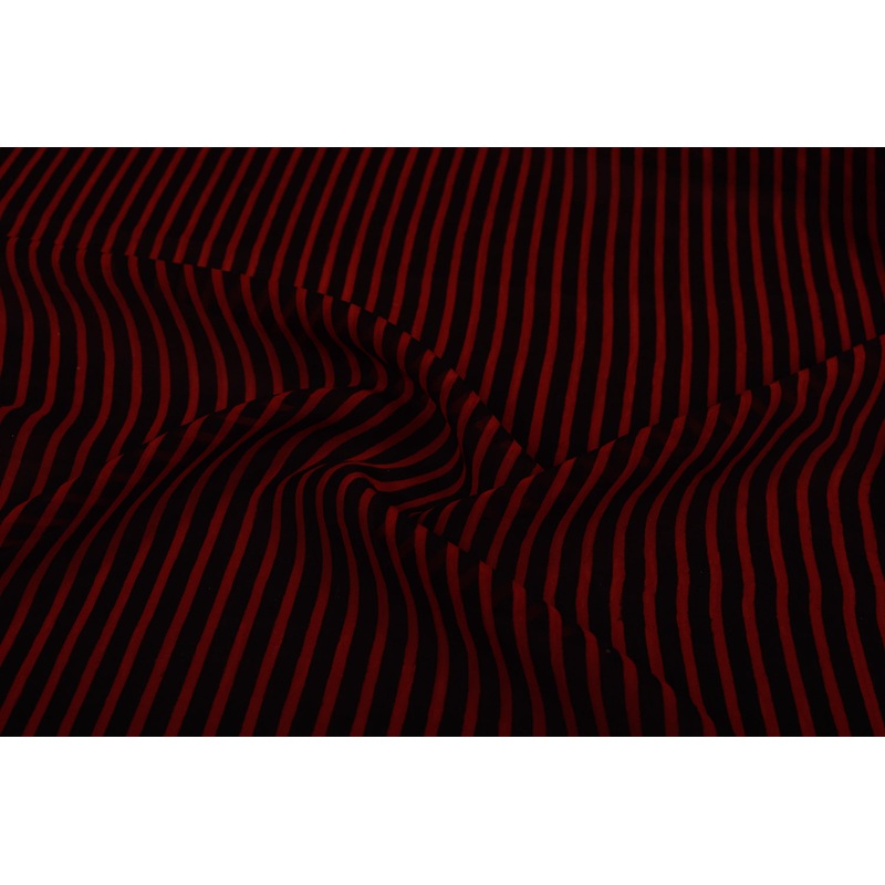 Red & Black Stripes Printed Organza Fabric