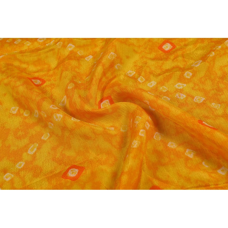 Yellow Traditional Printed Chinon Chiffon Viscose Fabric