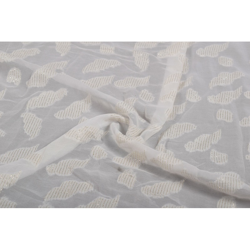 Cream Motifs Georgette Jacquard Viscose Fabric