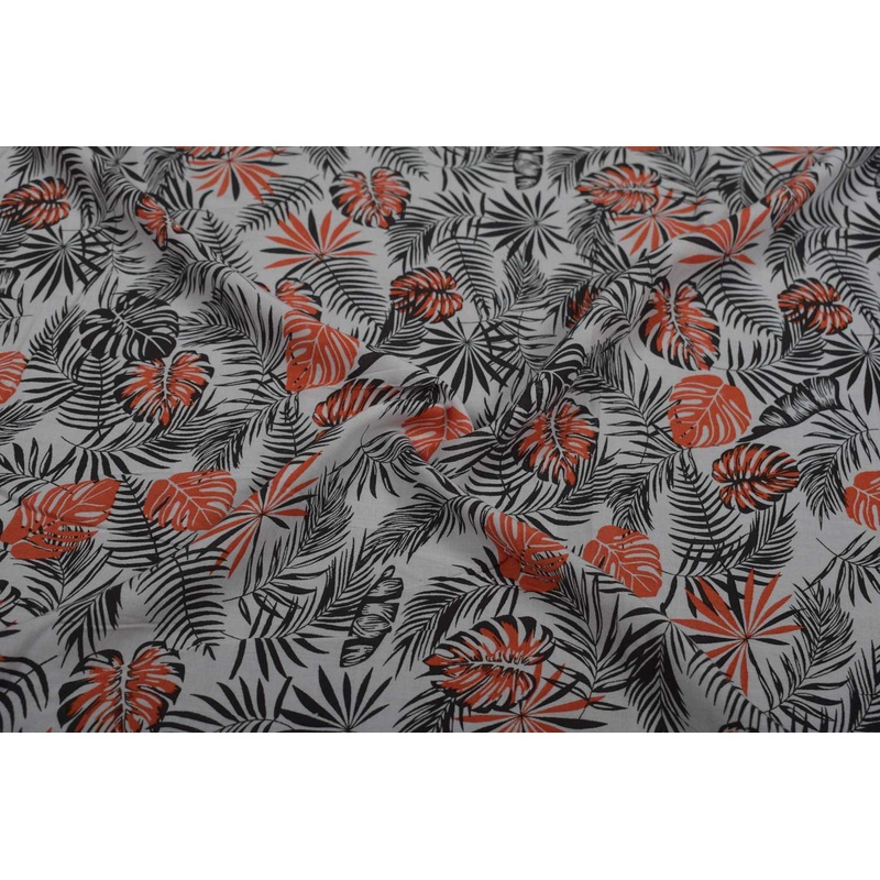 Gray & Orange Floral Viscose Modal Fabric