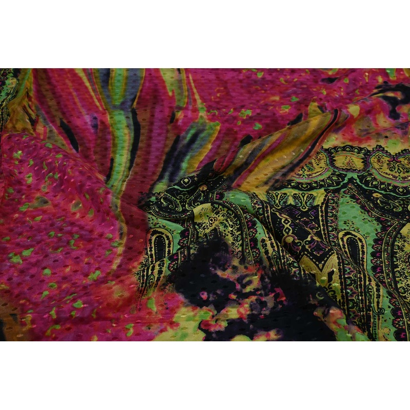 Multicolor Abstract Printed Viscose Dobby Buta Fabric