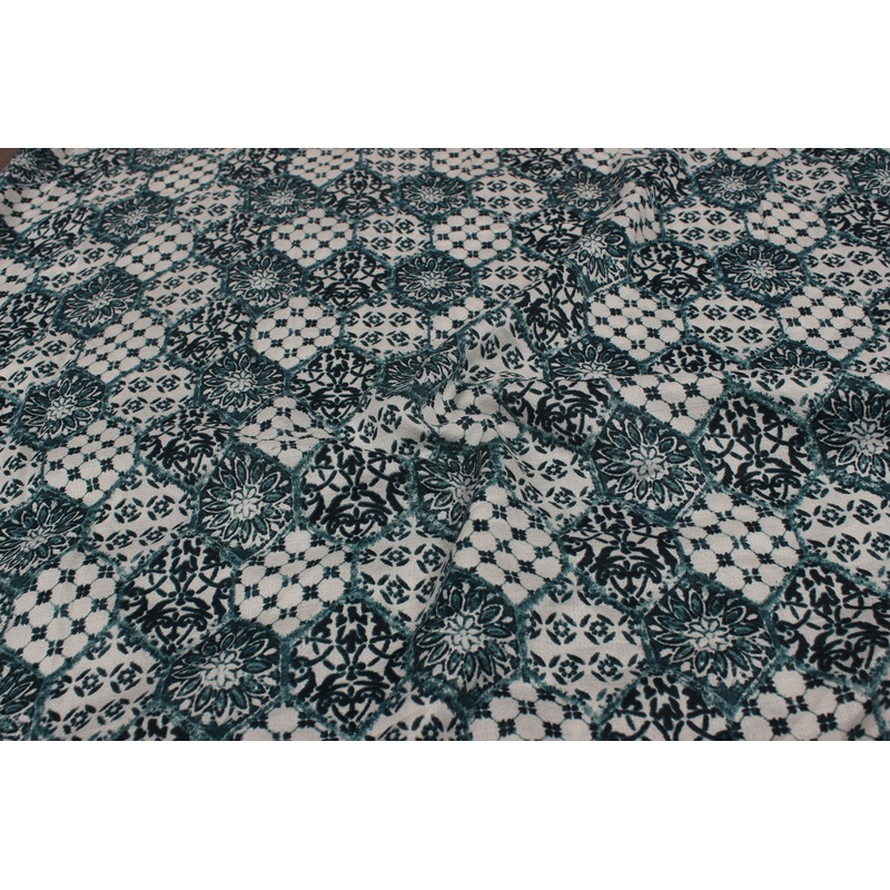 Turquoise Blue & White Traditional Viscose Moss Fabric