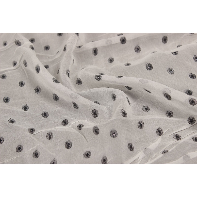 White & Black Motifs Viscose Lurex Georgette Jacquard Fabric