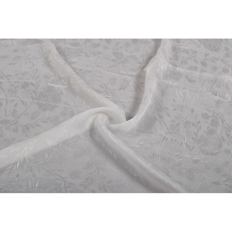 White Floral Viscose Jacquard Fabric