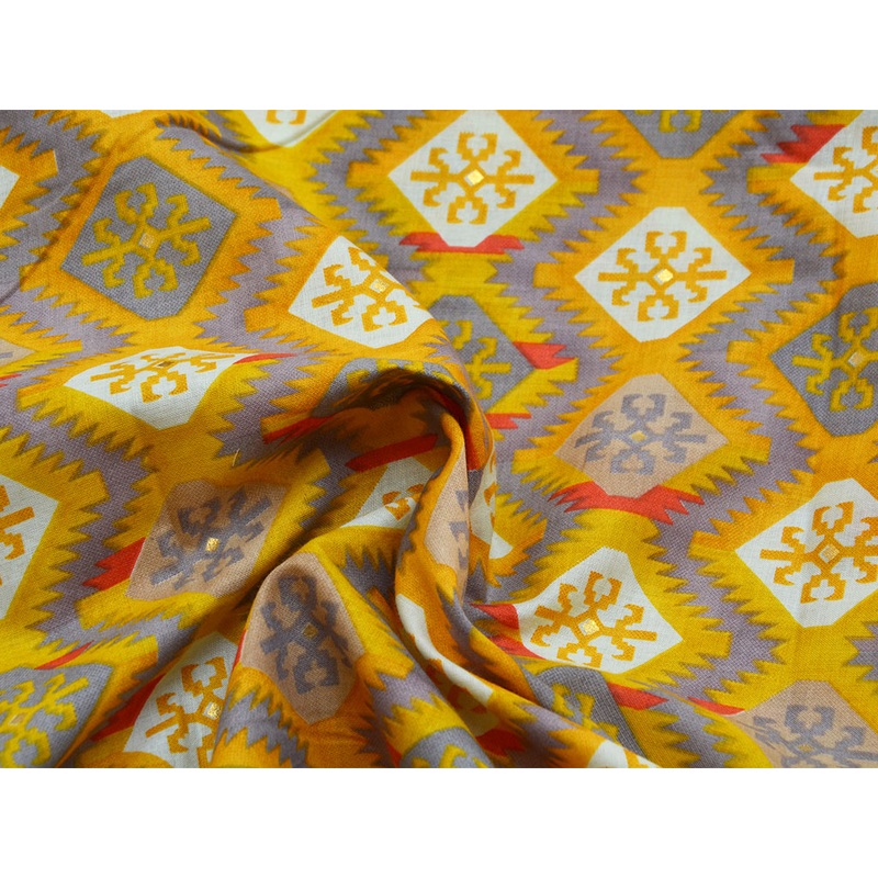Yellow Ajrak Pure Mul Mul Cotton Fabric