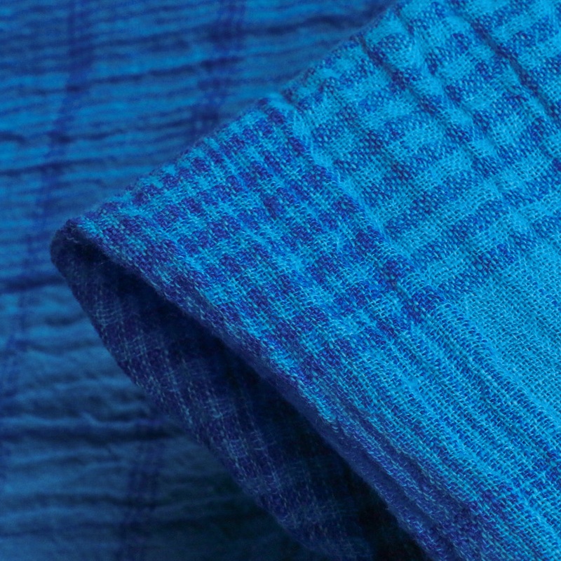Menorca Turquoise Check Crinkle Linen