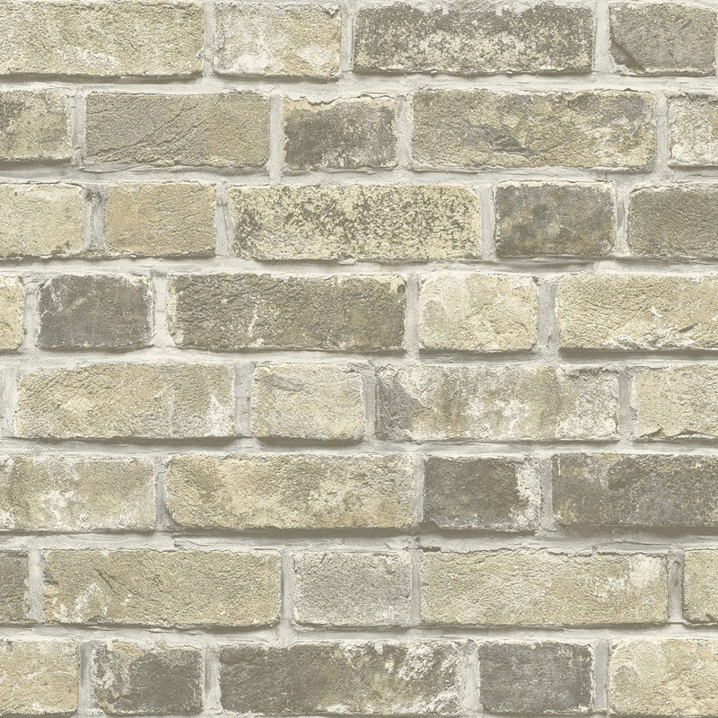 NextWall Peel Stick Distressed Neutral Brick Gray Tan Wallpaper