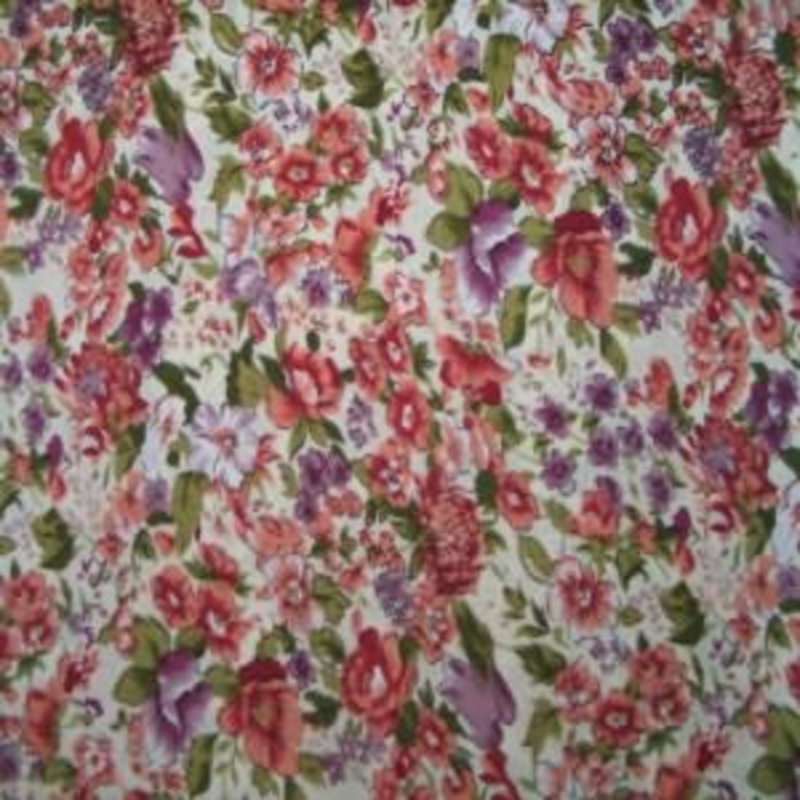 45" China Silk 100% Polester Floral Peach Mauve with Ivory Background