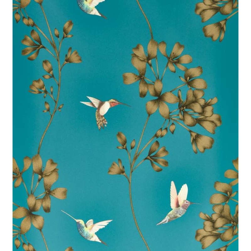 Amazilia Wallpaper - Teal/Gold - HTEW112604 - Harlequin